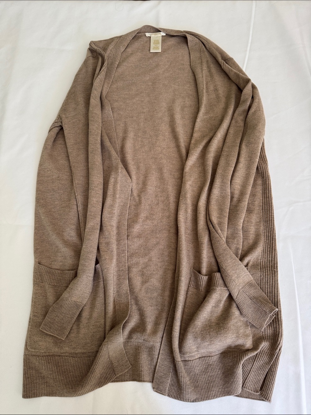 Matty M Open-Front Long Cardigan - Taupe Brown
